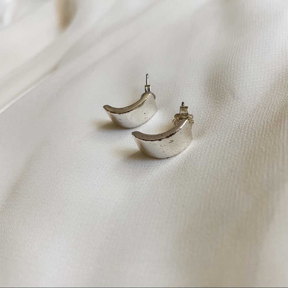 VTG Silver Chunky Block Half Hoop Earrings